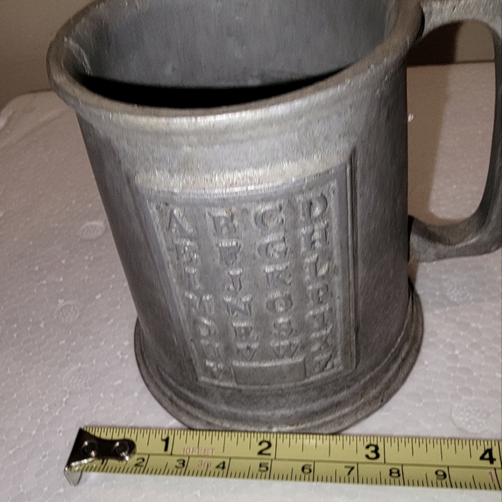 Antique 1940s CHILD'S ABC Alphabet mug silver pewter 4"